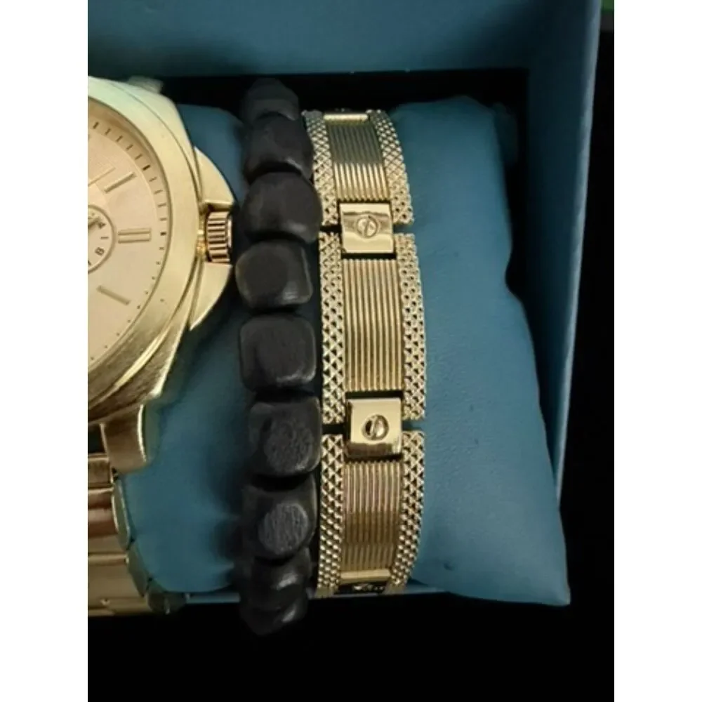 Folio Men Three-Hand Gold-Tone Watch with bracelets